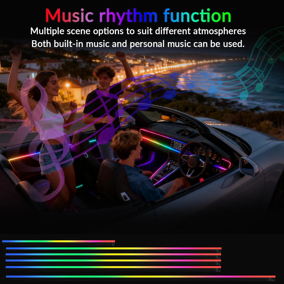 App-Controlled RGB LED Strip Lights for Car Interiors