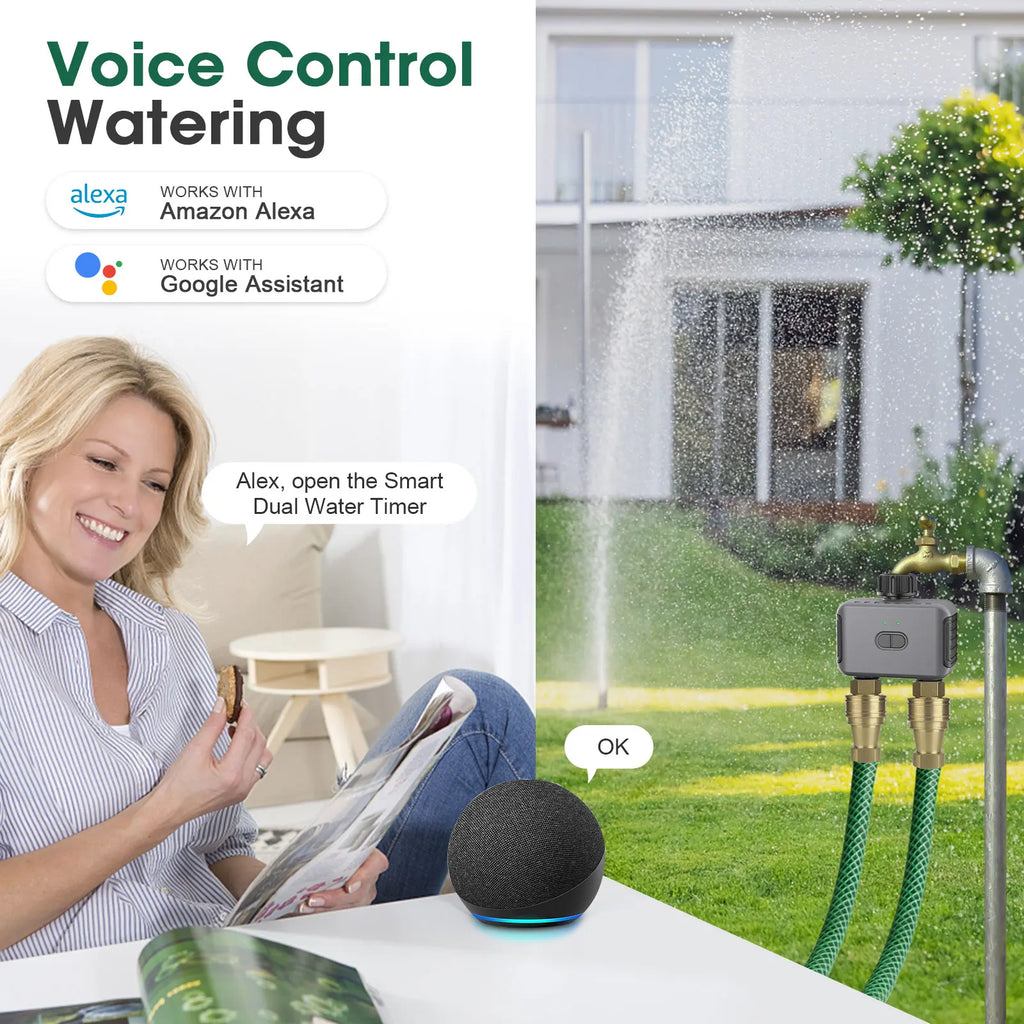 INSOMA Smart Dual Hose Irrigation Timer with App Control & Voice Integration