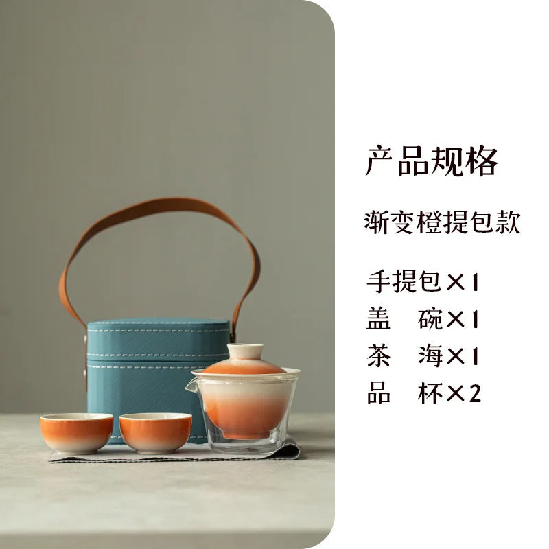 Vibrant Handmade Teaware Set for Outdoor Adventures - Portable & Stylish