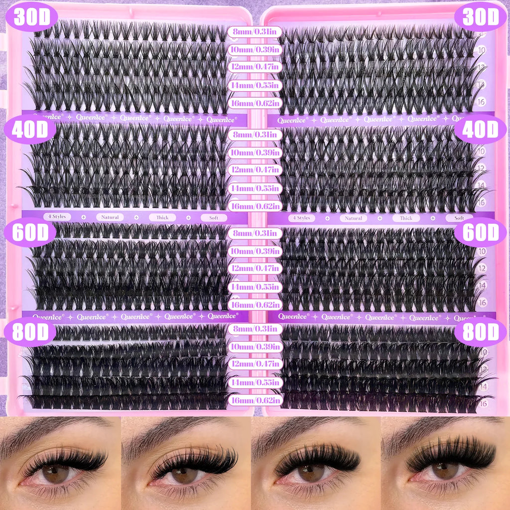 QUEENICE DIY Cluster Lashes - Fluffy Cat Eye Eyelash Extensions