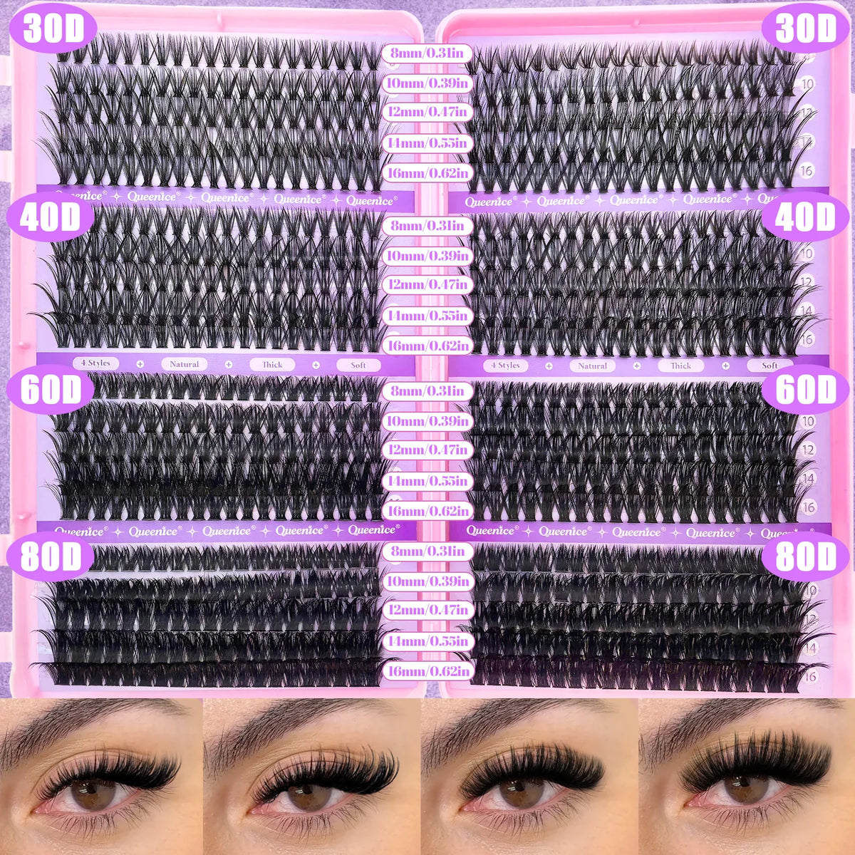 QUEENICE DIY Cluster Lashes - Fluffy Cat Eye Eyelash Extensions
