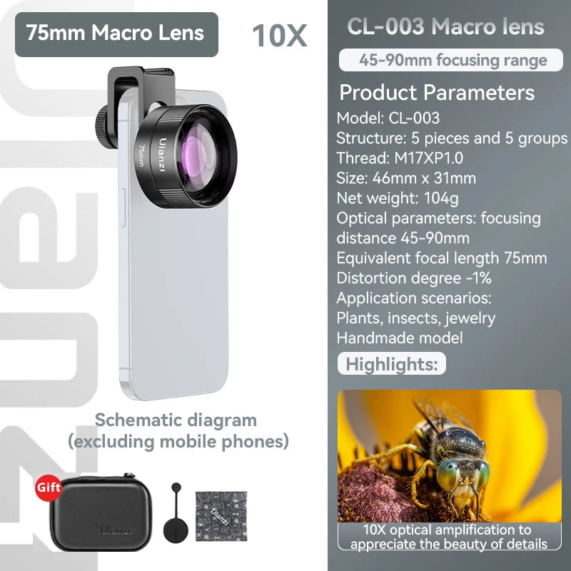 Ulanzi 75mm Macro Lens Kit for iPhone - Ultra Wide Fisheye Lens