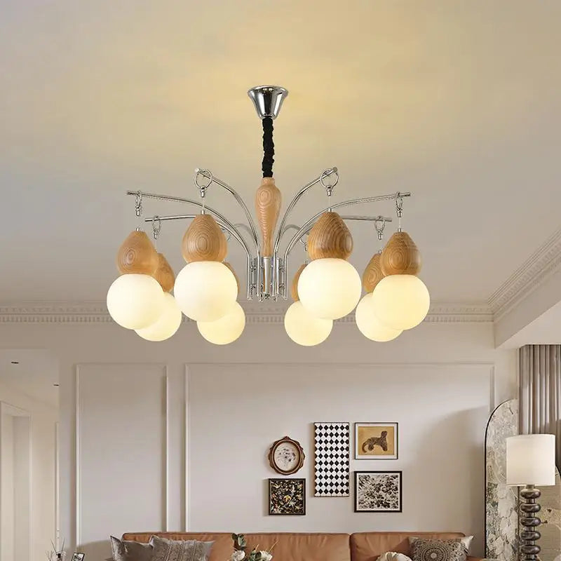 Elegant Walnut Chandelier | Eye Protection Pendant Light for Home