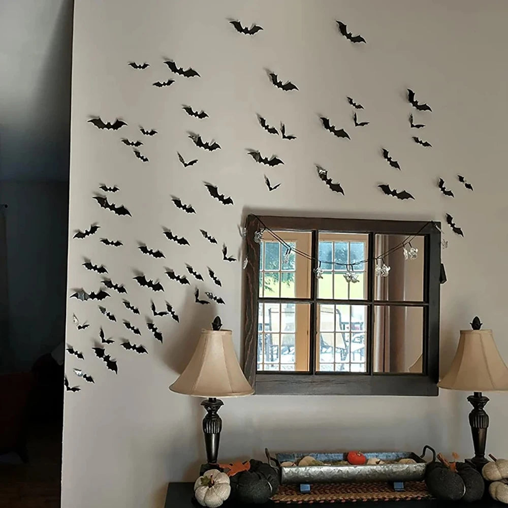 Spooky 3D Black Bat Wall Stickers for Halloween Decor