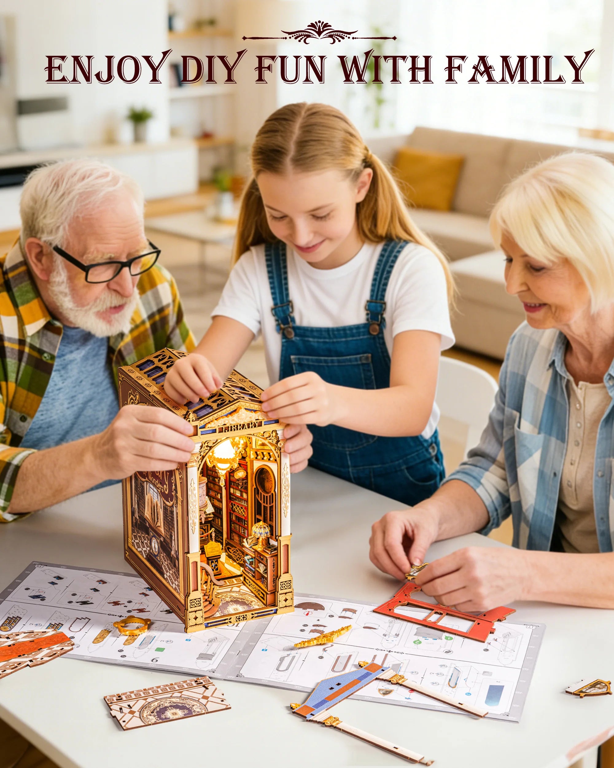 ROBOTIME Library of Wonders: 3D Wooden Puzzle Book Nook Diorama