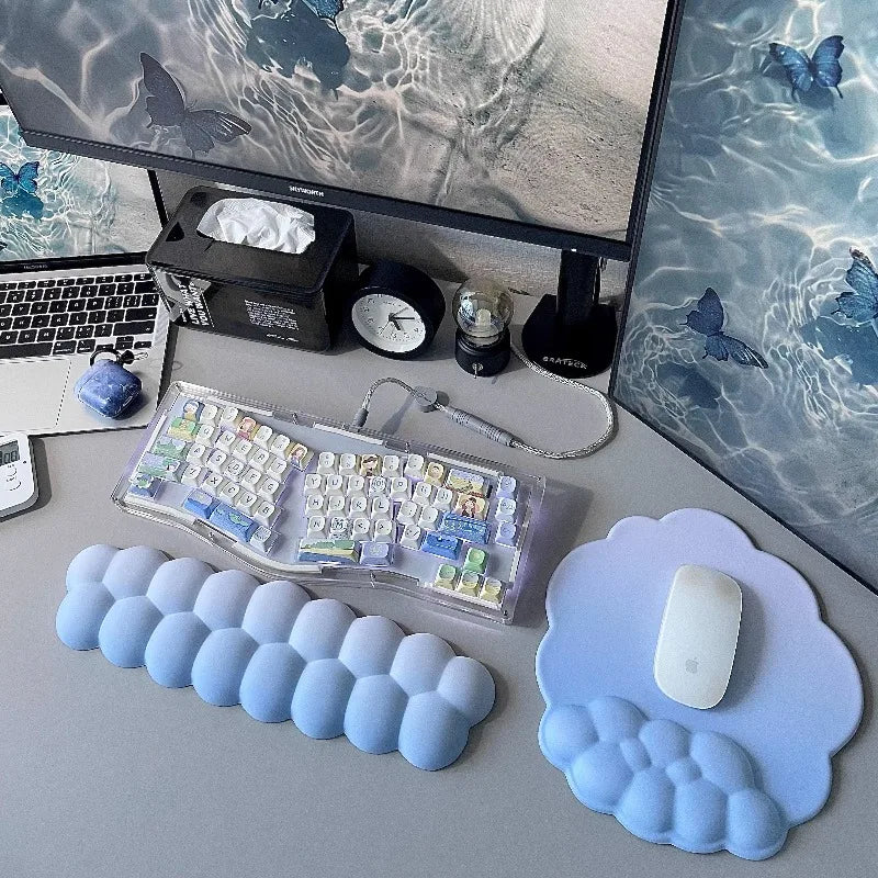CybJoy Ergonomic Memory Foam Keyboard Wrist Rest - Puff Clouds Design