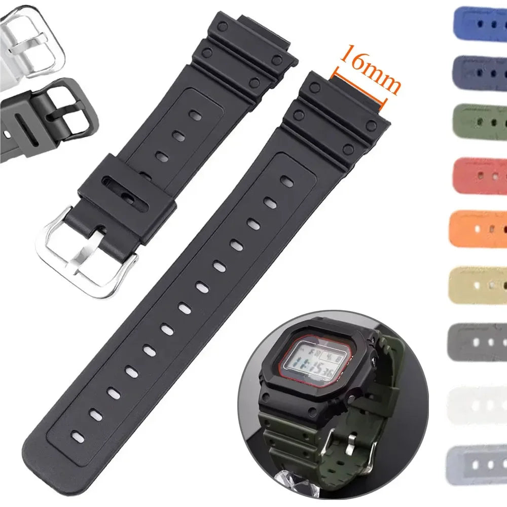 16mm Waterproof Silicone Watch Strap for Casio Models | Silver Buckle