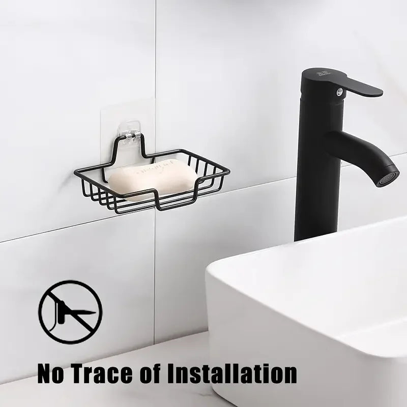 Stainless Steel Wall-Mounted Soap Dish – No Drill, Holds 2 Bars