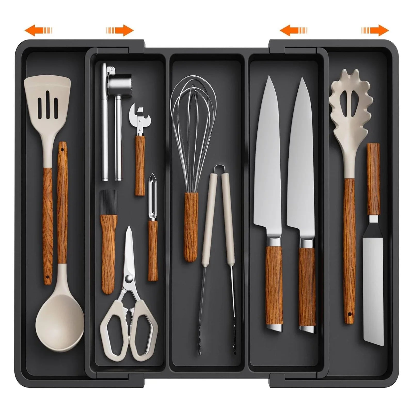 Adjustable Kitchen Utensil Tray - Expandable Silverware Organizer