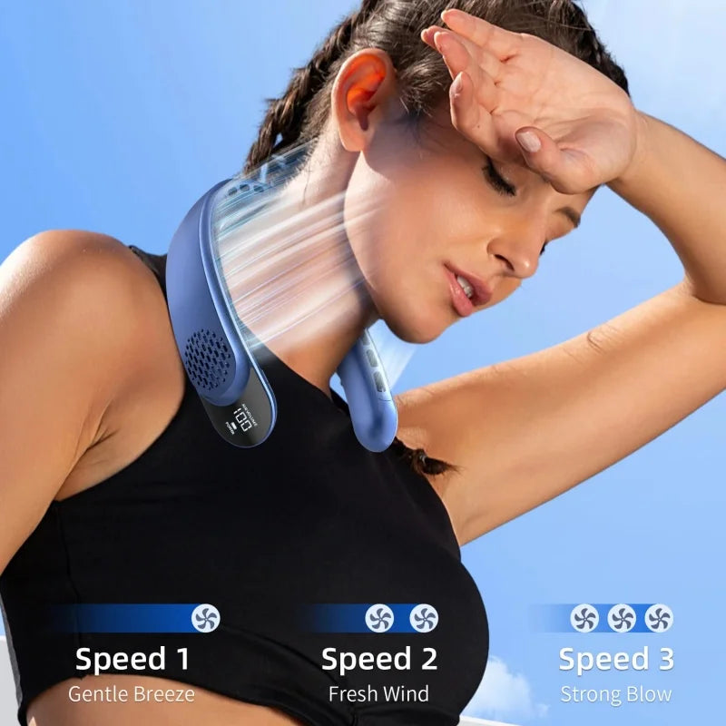 Rechargeable Neck Fan with 4000mAh Battery & LED Display - Stay Cool