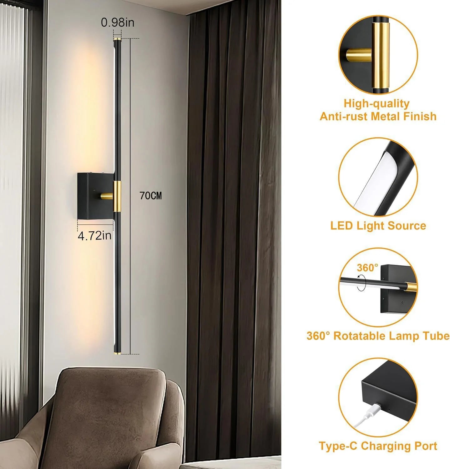 2-Piece LED Dimmable Picture Light - 10000mAh USB Rechargeable