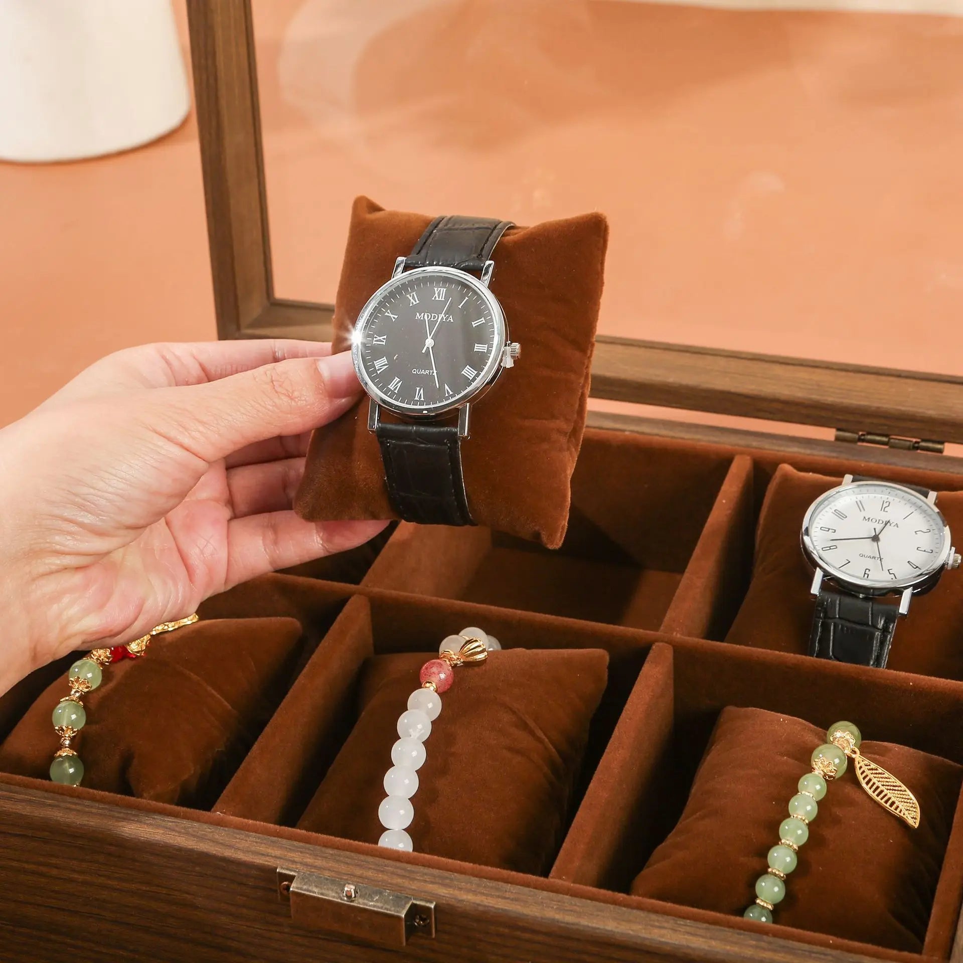 Elegant Wooden Jewelry & Watch Storage Box for Couples