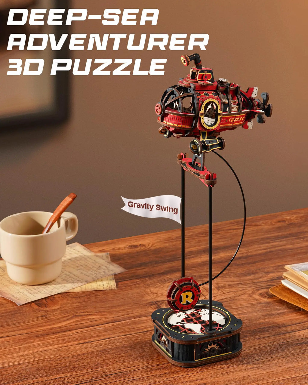 Robotime Kinetic Submarine 3D Wooden Puzzle - Engaging Desk Decor