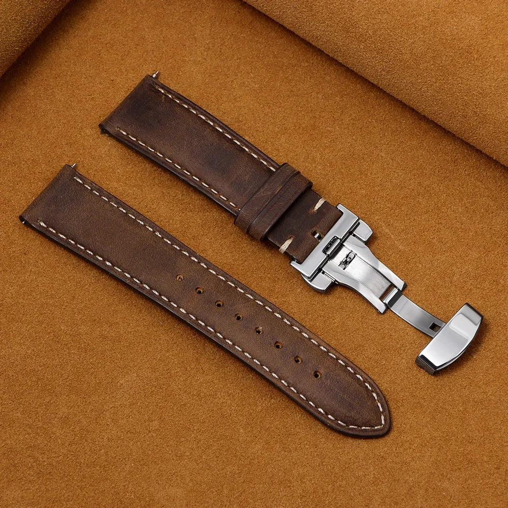 Luxurious Leather Watchband for Seiko & Omega - Butterfly Buckle 14-22mm