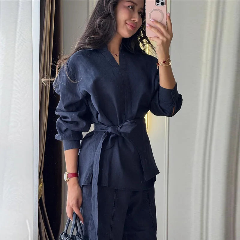 Chin.Sweety Women's Casual Linen Pants Set - Stylish & Comfortable