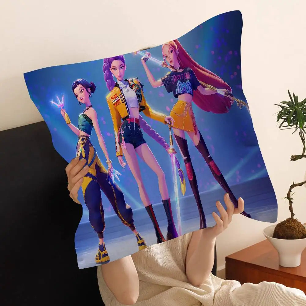 Kop-Cartoon K-Pop Demon Hunters Cushion Cover - Home Decor Pillow