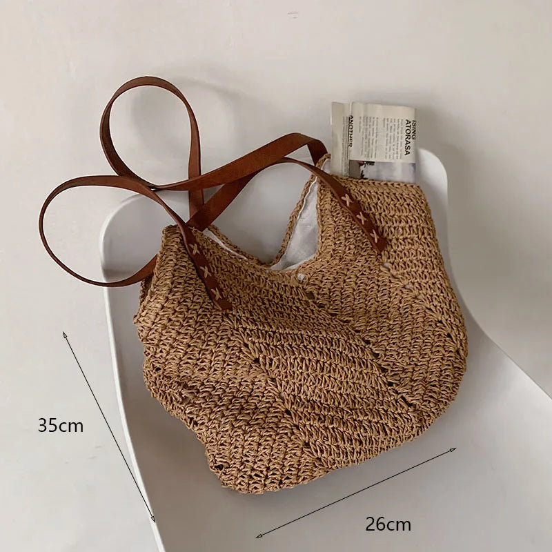 Handmade Straw Woven Shoulder Bag - Perfect for Beach & Travel