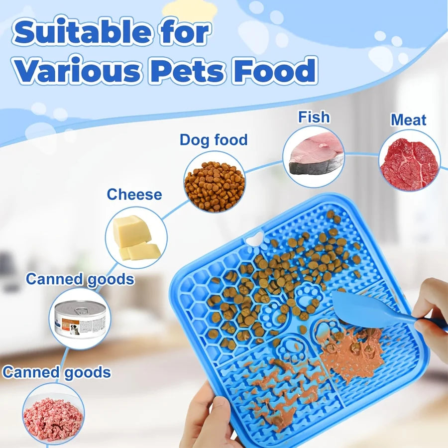 Anxiety Relief Dog Lick Mat with Suction Cups - Slow Feeder Silicone Bowl