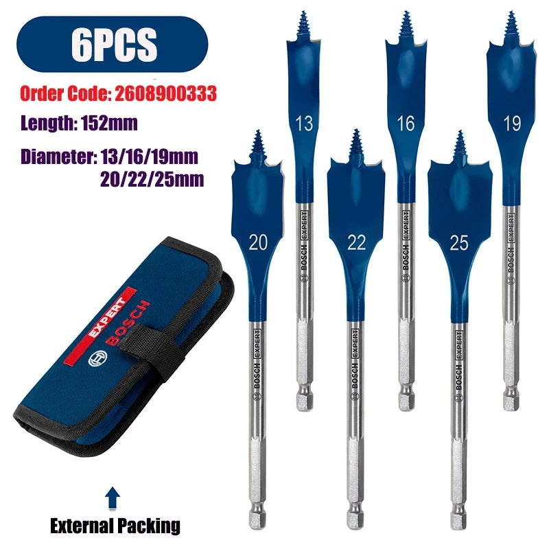 Bosch Triple Point Woodworking Flat Drill Bit Set - High Speed Steel 152mm