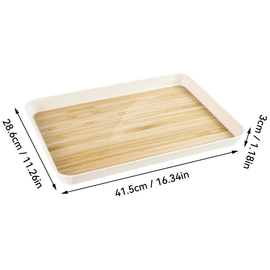Eco-Friendly Wood Grain Plastic Serving Tray | Multi-Functional Organizer