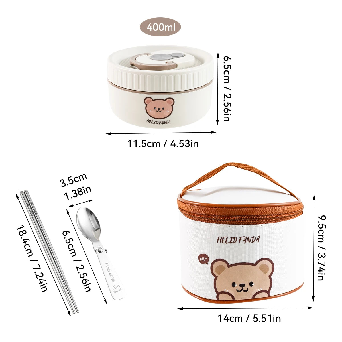 Cute Bear Stainless Steel Insulated Bento Lunch Box for Kids