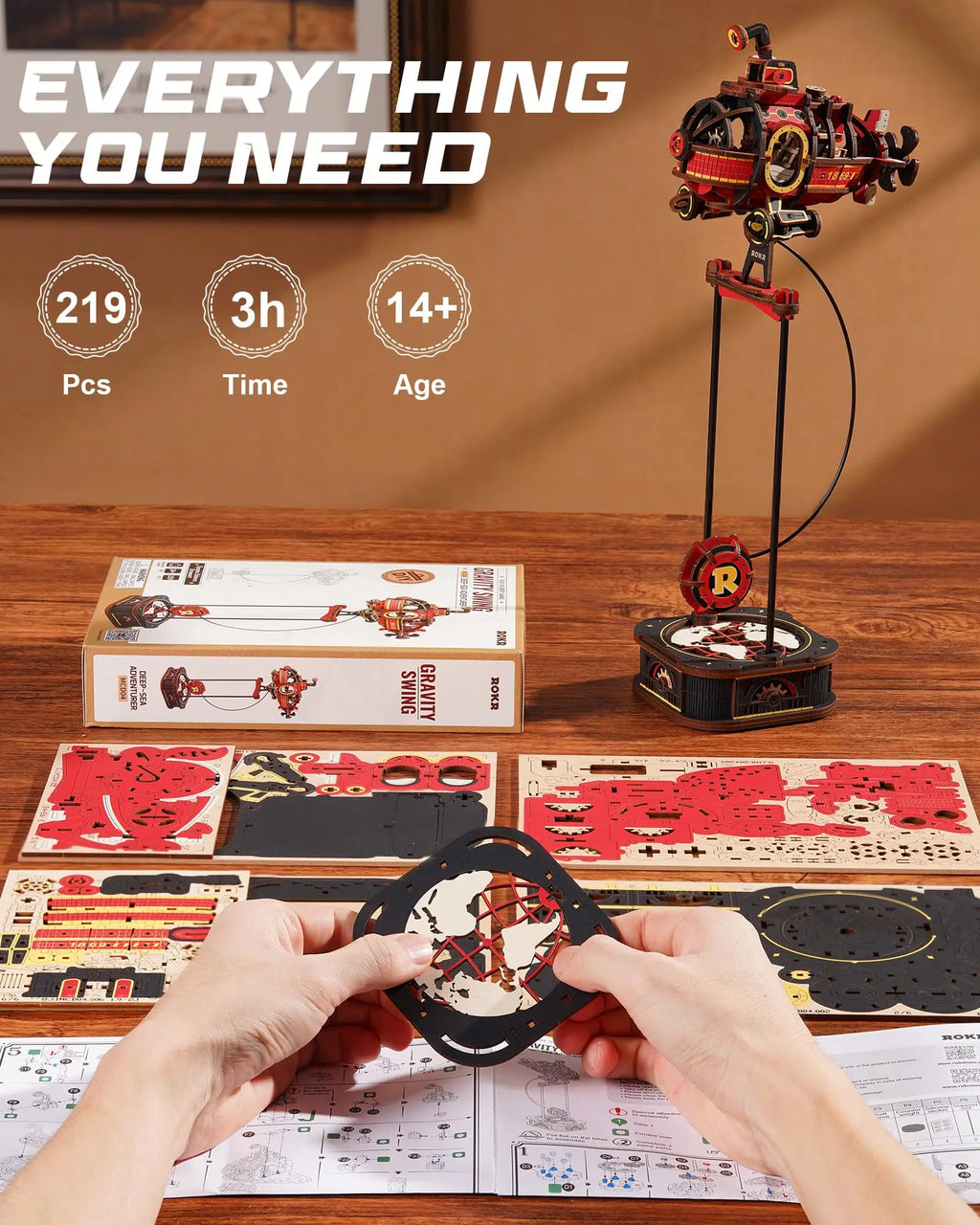 Robotime Kinetic Submarine 3D Wooden Puzzle - Engaging Desk Decor