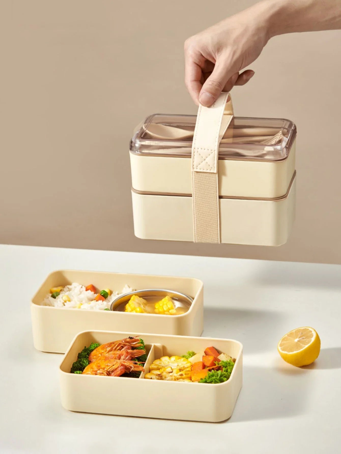 WORTHBUY Double-Layer Leak-Proof Bento Box with Tableware