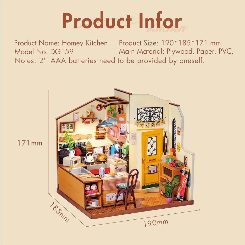 Robotime Cozy Kitchen 3D Wooden Puzzle DIY Miniature Craft Kit
