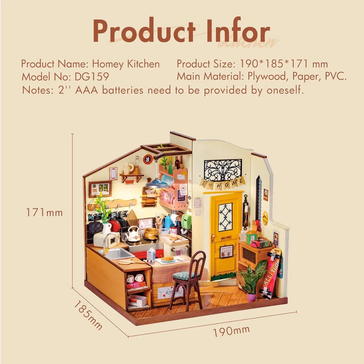 Robotime Cozy Kitchen 3D Wooden Puzzle DIY Miniature Craft Kit
