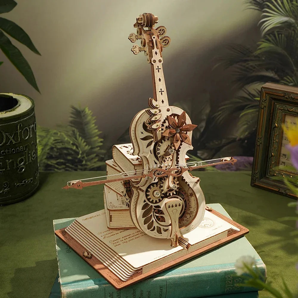 Robotime 3D Wooden Puzzle Cello Music Box - Fun & Creative Toy