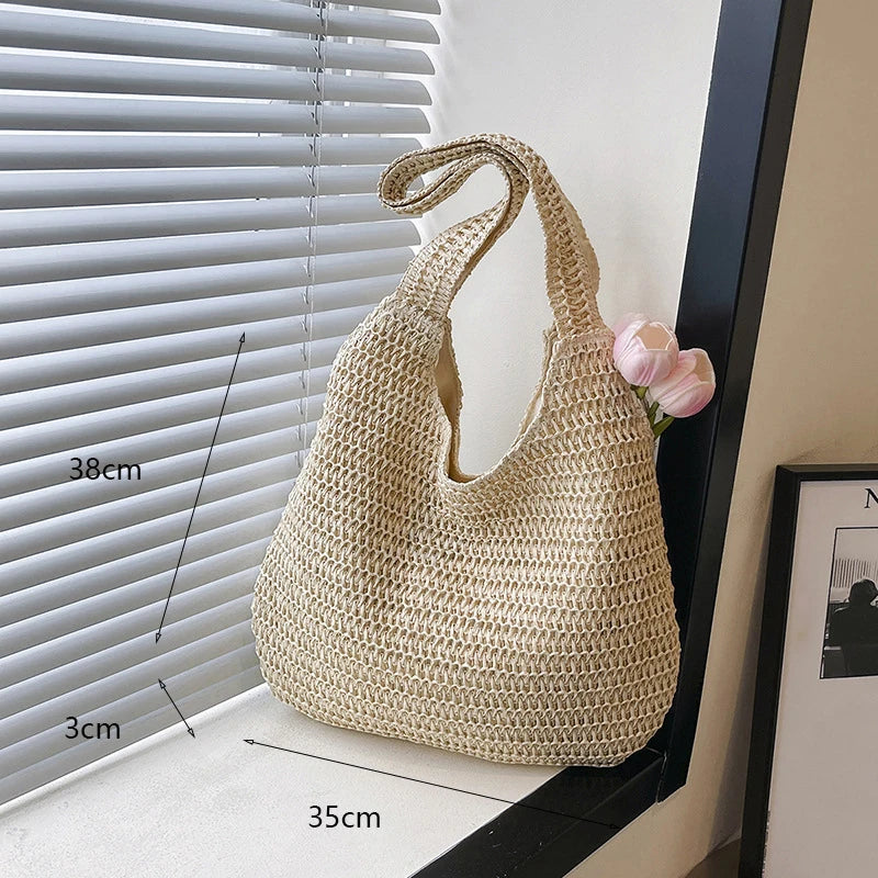 Handmade Straw Woven Shoulder Bag - Perfect for Beach & Travel