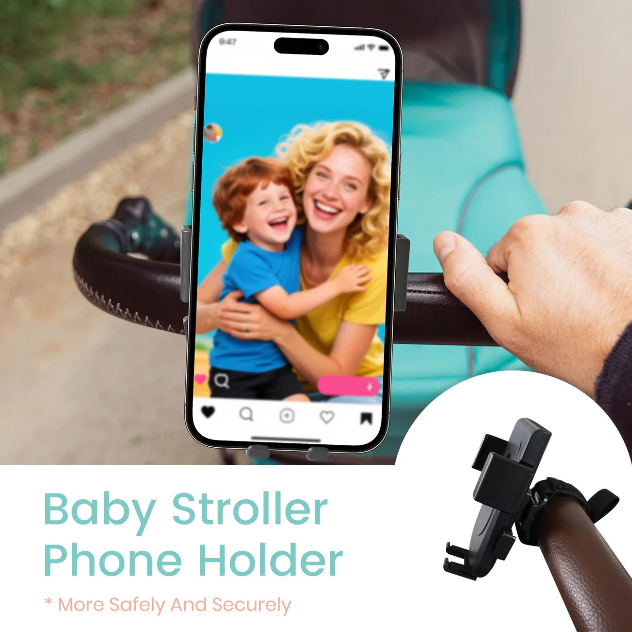 Universal Stroller Phone Holder - Easy One-Hand Operation & 360° Rotation