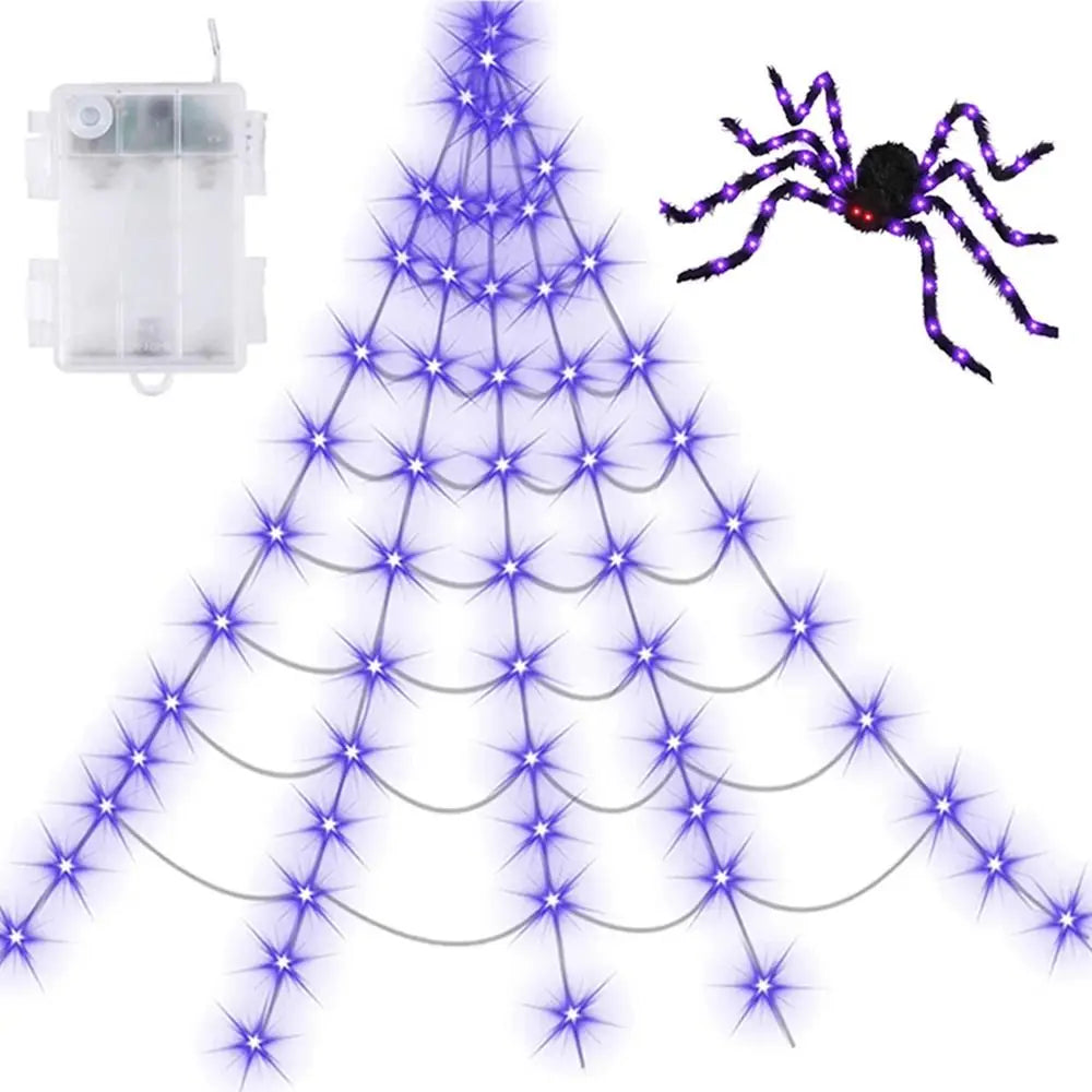 8 Modes Waterproof LED Spider Web Lights for Halloween Decor