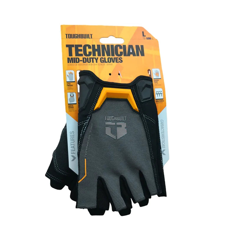 TOUGHBUILT Microfiber Half Finger Work Gloves for Superior Grip & Comfort