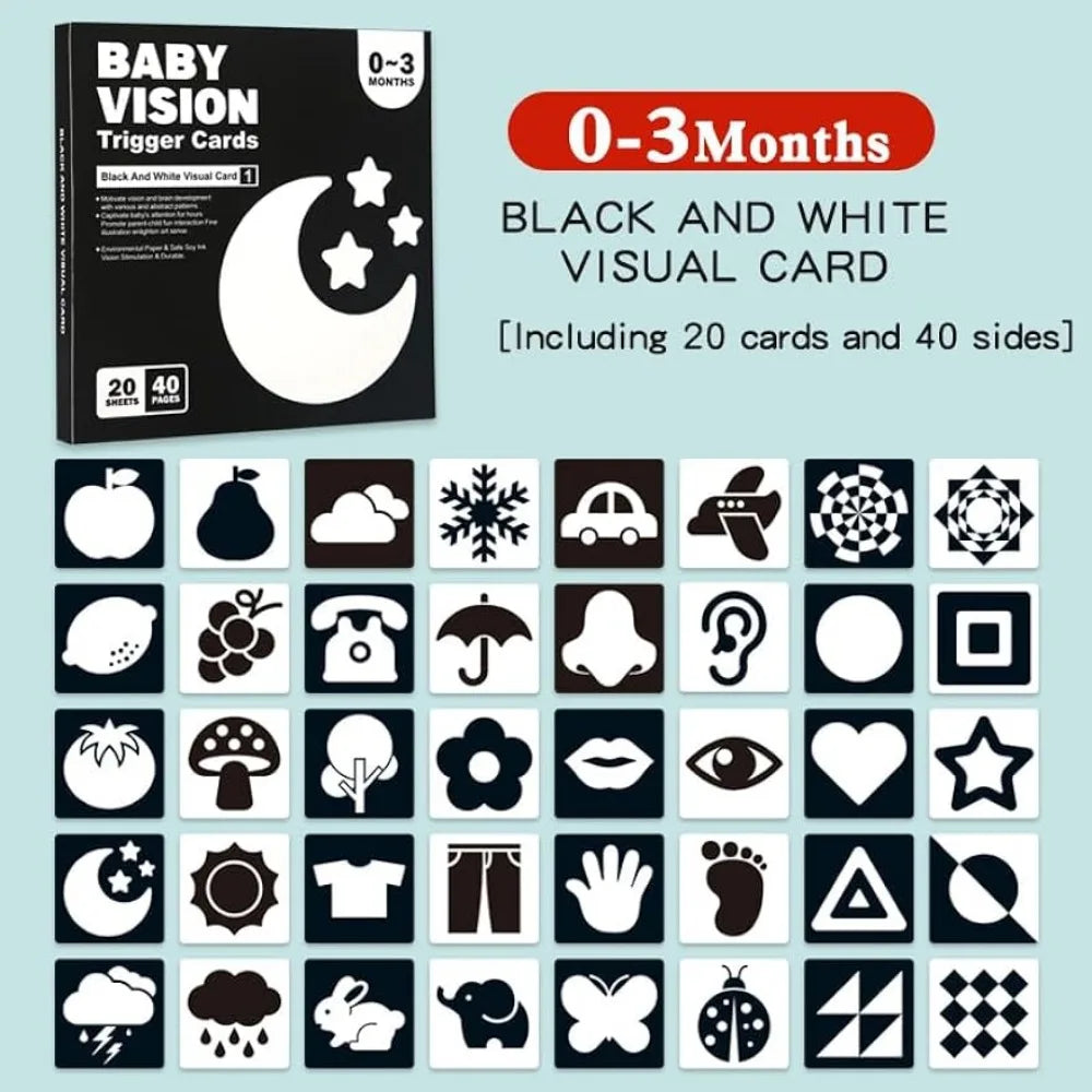 Montessori Baby Vision Cards - High Contrast Flash Cards for 0-12 Months