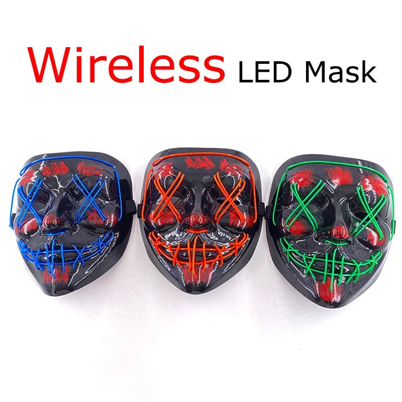 Glow-in-the-Dark Wireless LED Purge Mask for Halloween Cosplay