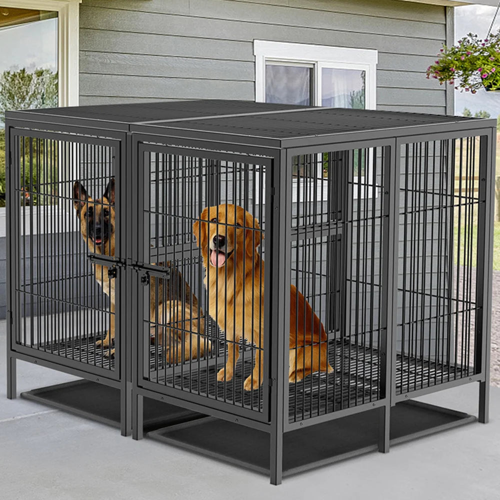 Heavy Duty Large Dog Crate with Removable Divider & Easy Clean Trays