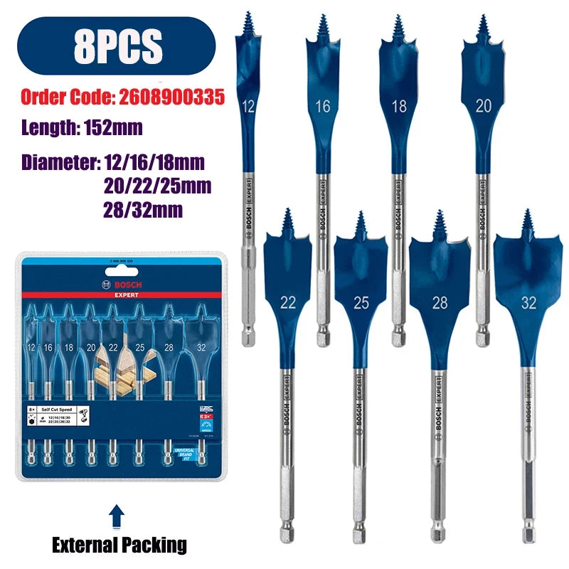 Bosch Triple Point Woodworking Flat Drill Bit Set - High Speed Steel 152mm