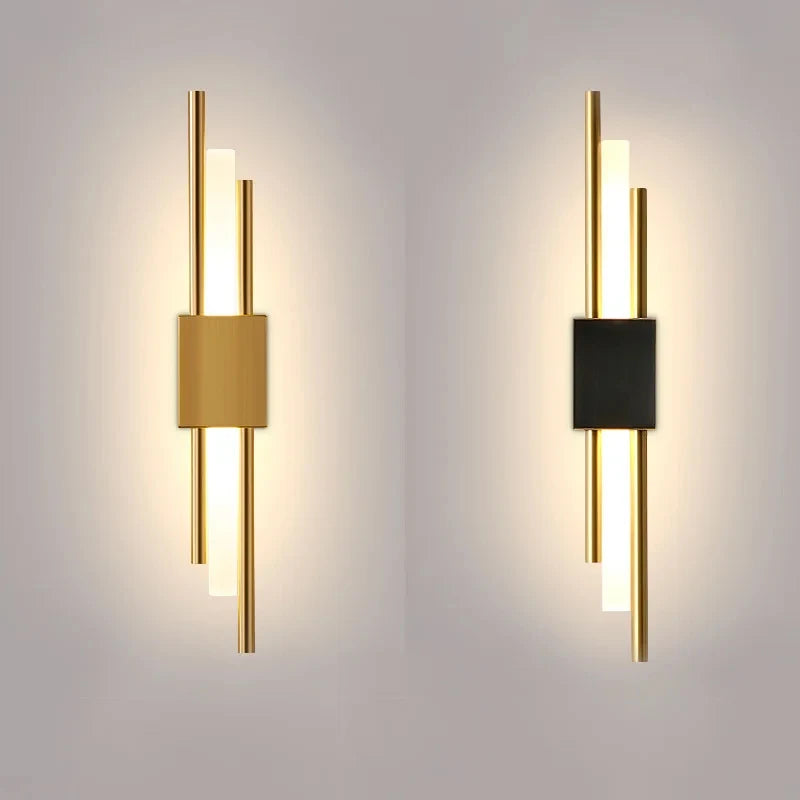 Modern LED Wall Light Fixture - Black & Gold Metal Sconce