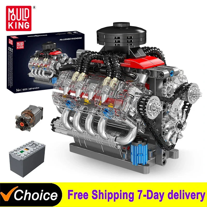 MOULD KING Motorized LSX454 V8 Engine Building Block Set - 487PCS