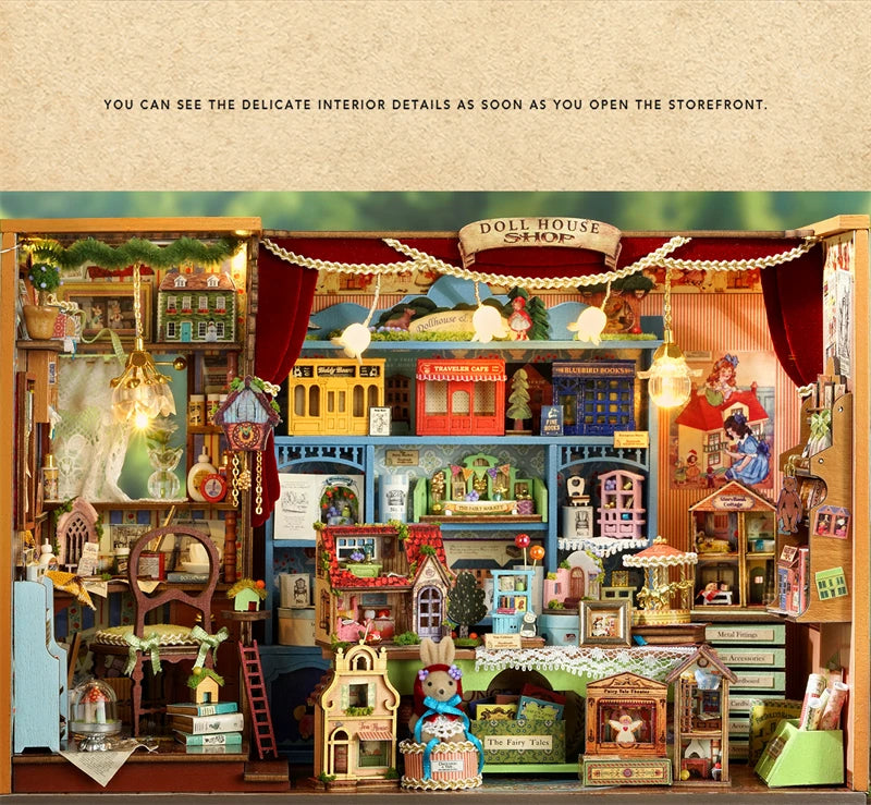 DIY Fairy-Tale Wonderhouse Wooden Miniature Dollhouse Kit with Furniture