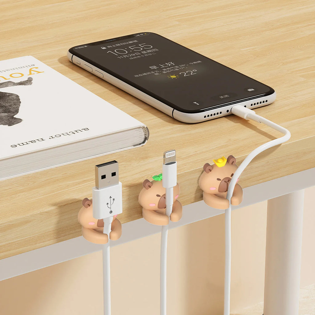 Adorable Capybara Cable Clips - Fun Desk Organizer & Cable Management