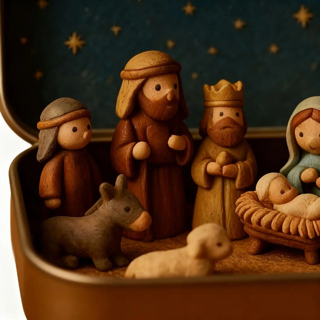 Compact Mini Nativity Set in Tin - Elegant Christmas Decor