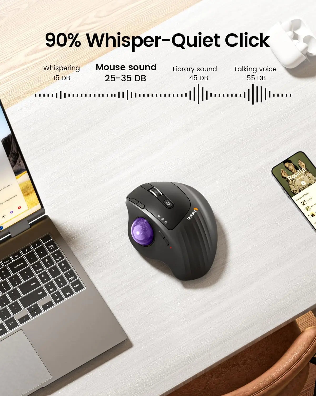 ProtoArc Ergonomic Bluetooth Trackball Mouse - Rechargeable Comfort