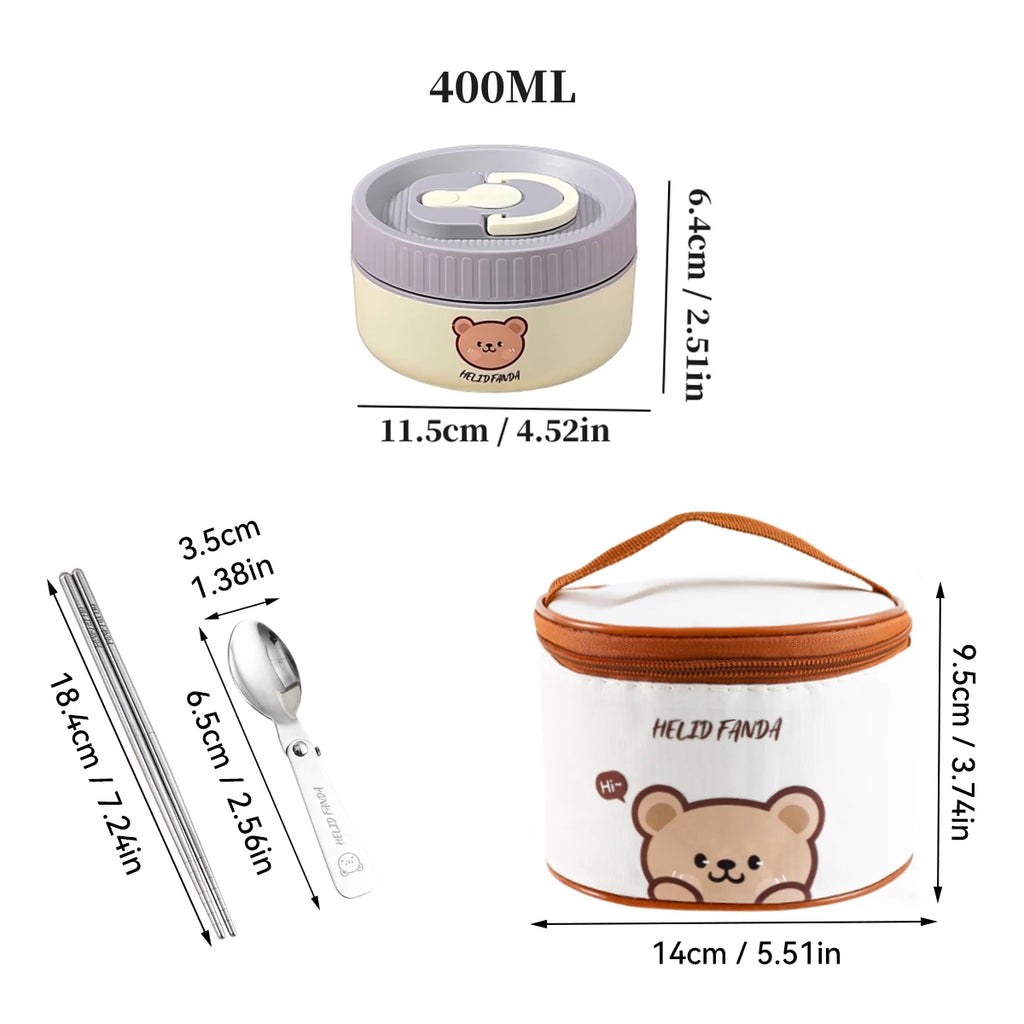 Cute Bear Stainless Steel Insulated Bento Lunch Box for Kids