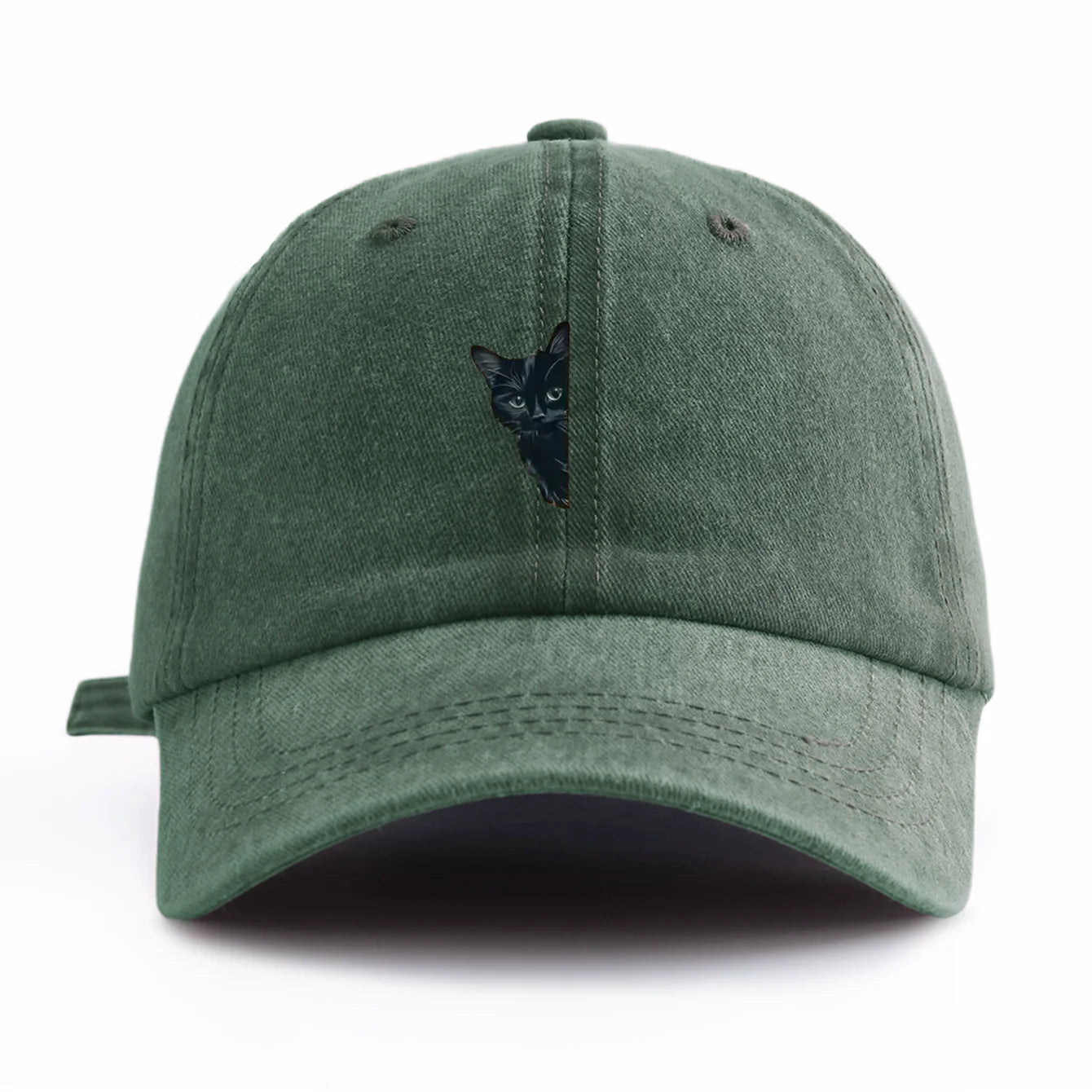 Black Cat Print Washed Baseball Cap - Casual Adjustable Dad Hat