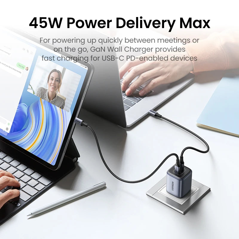 UGREEN 45W GaN USB Charger - Fast Charging with Dual USB-C Ports