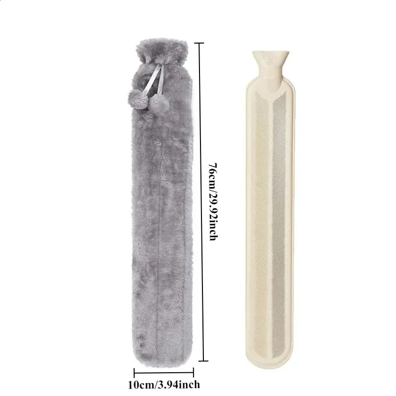 Extra Long 76x11cm Hot Water Bottle with Removable Cover - Pink & Gray