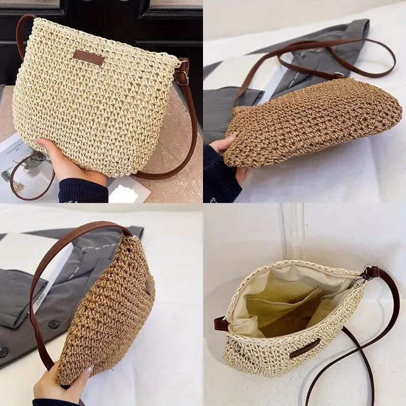 Stylish Straw Woven Crossbody Bag for Women - Beach Ready Design