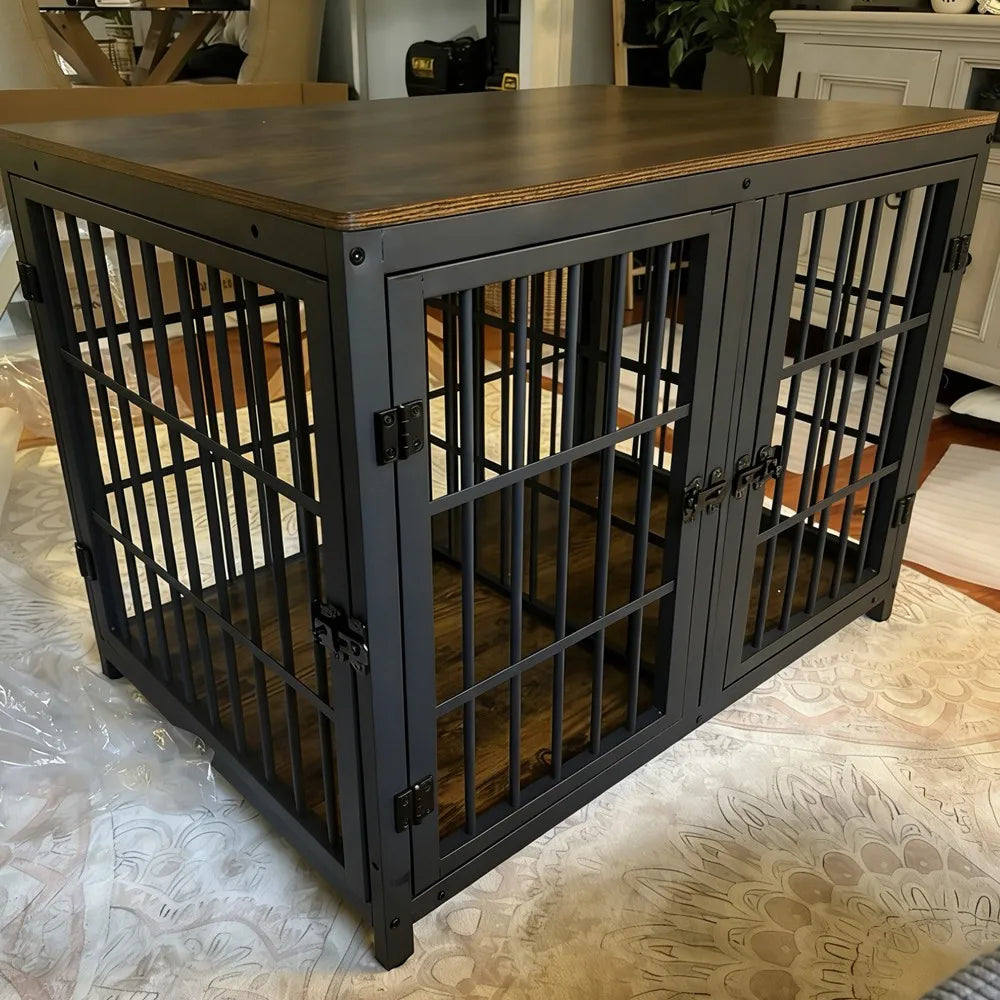 Spacious Double Dog Crate with Removable Divider - Furniture Style